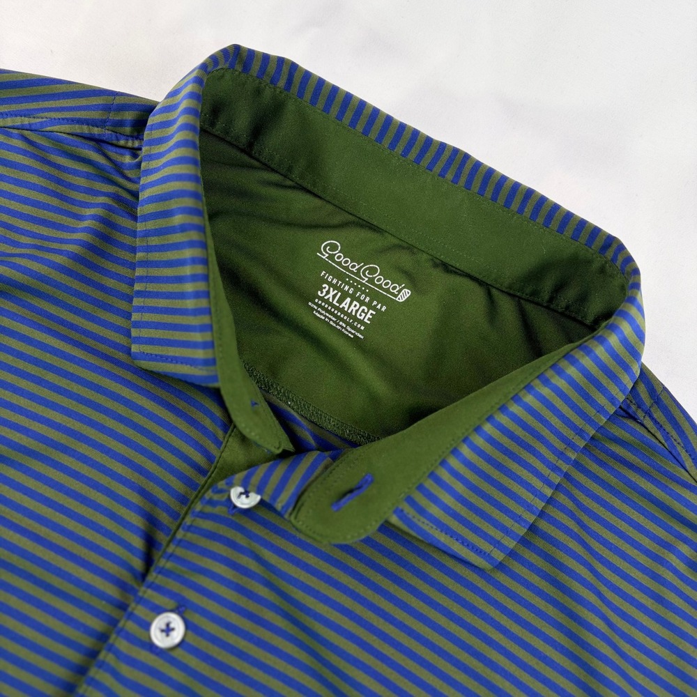 Good Good Fighting For Par Polo Mens 3XL Blue Green Striped Golf Shirt